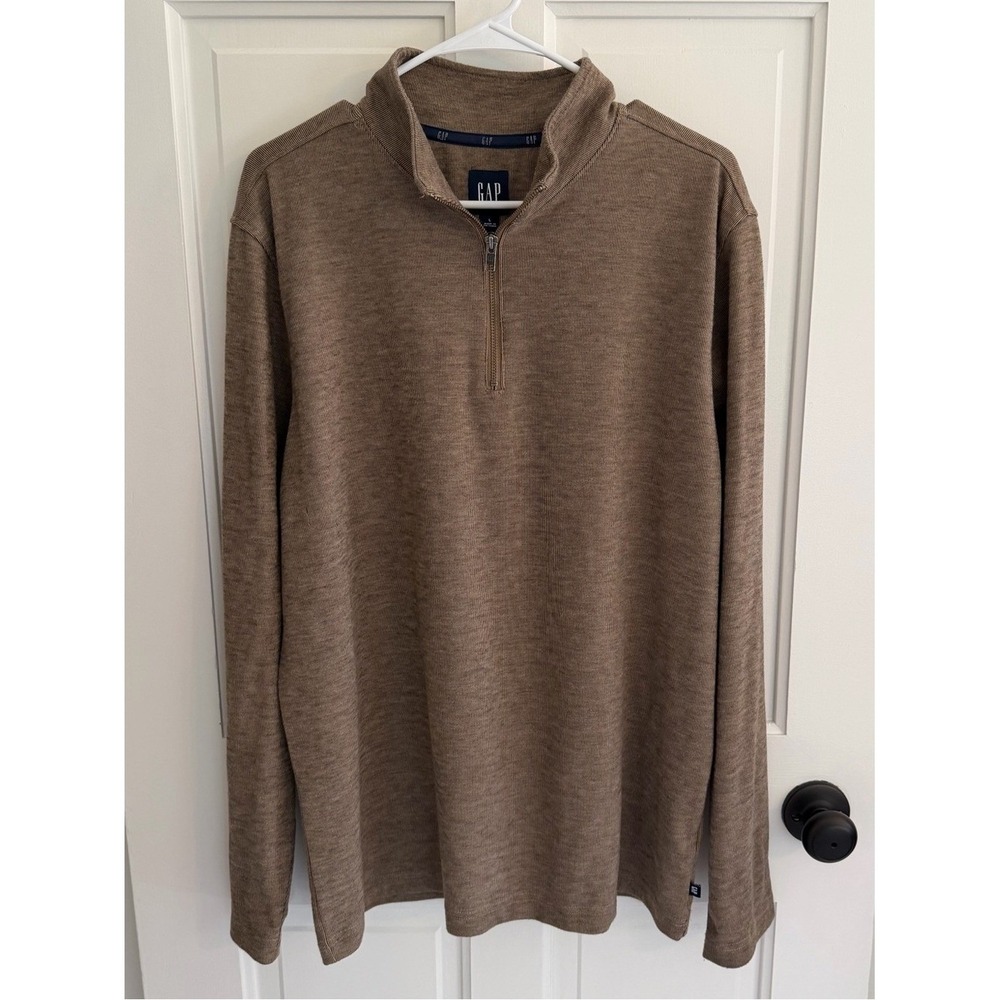 GAP Brown Heather Quarter Zip Mock Neck Pullover Stretch Top Size Large